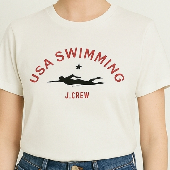 NWT J.Crew White Tee with USA Swimming Graphic 100% Cotton Unisex - Picture 1 of 4